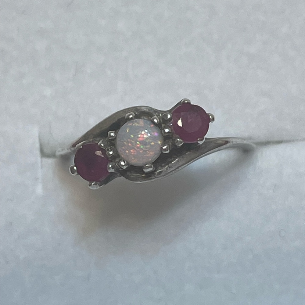 Sterling Silver Genuine Opal And Ruby Ring - image 2